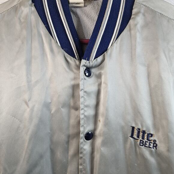 VTG Lite Beer Jacket Mens LT Satin Bomber Lined Varsity Coach Beer USA 80s - Picture 2 of 10